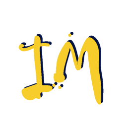 Blue and yellow logo of letter I and M